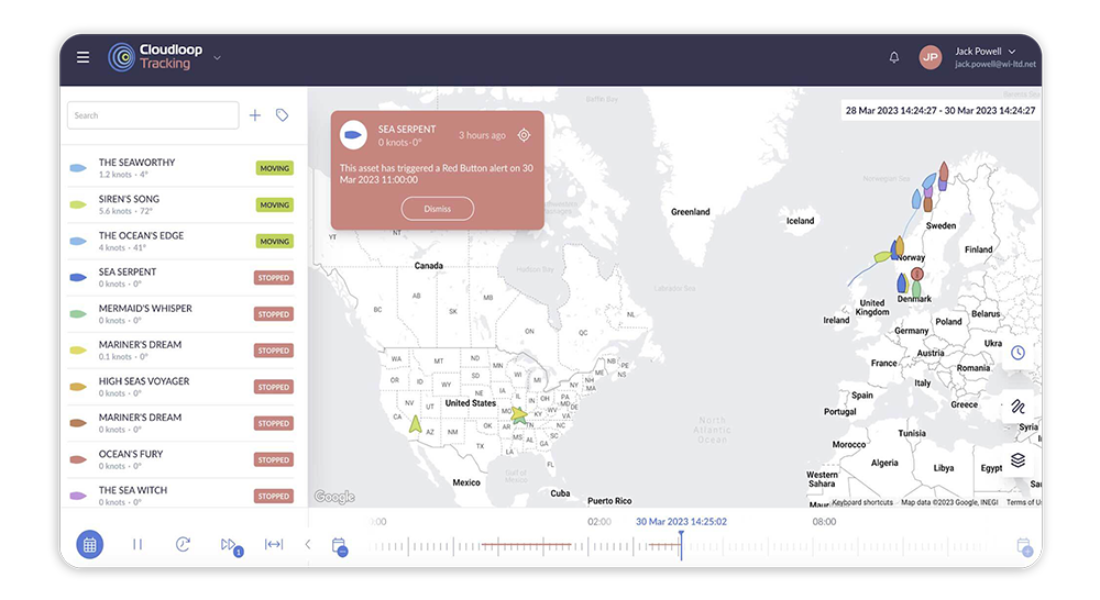 Cloudloop Tracking Screenshot showing Alert