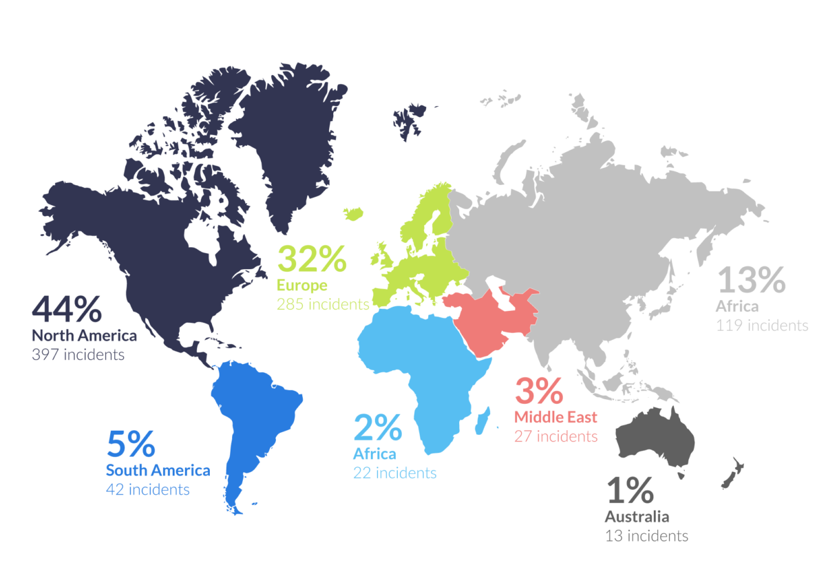 Map showing areas where ransomware attacks are prevalent